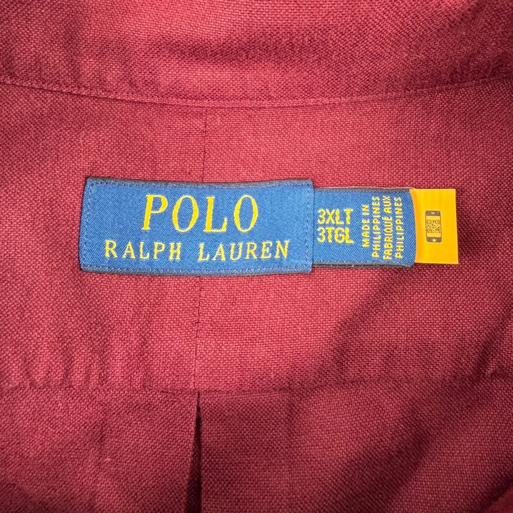 Polo Ralph Lauren Button Down Shirt Men 3XLT Burgundy Long Sleeve Cotton Pony
